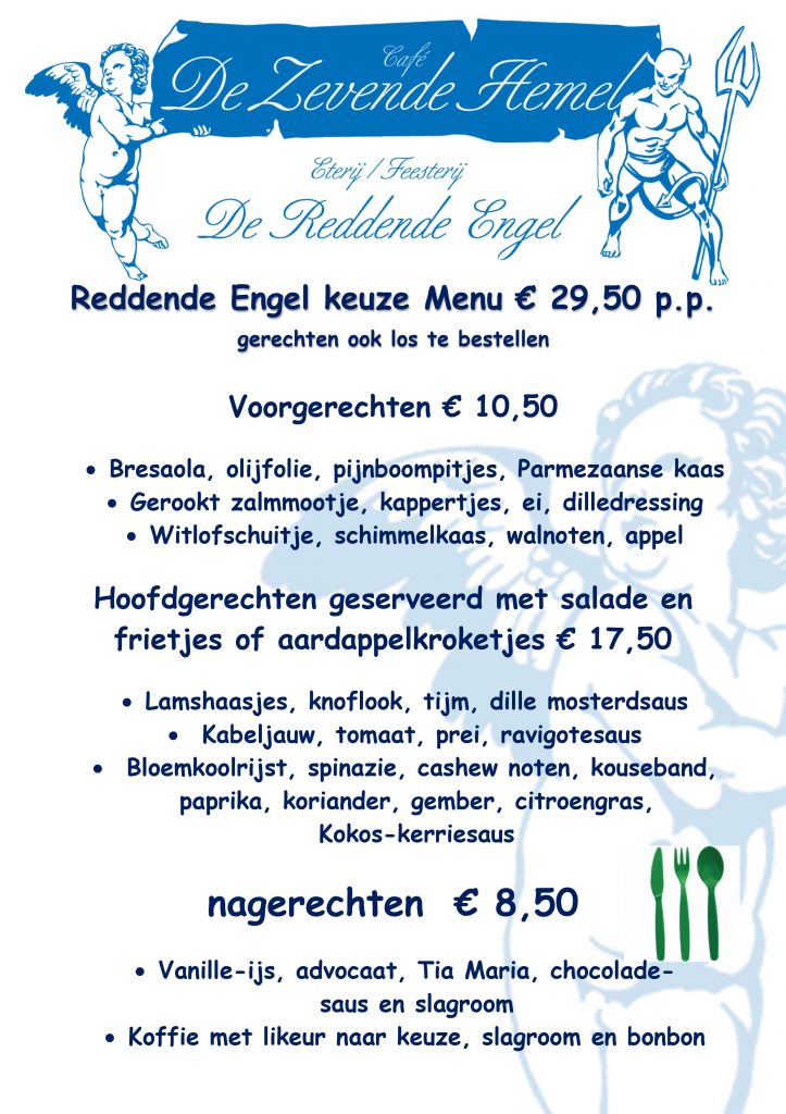Reddende Engel Menu Cafe de Zevende Hemel