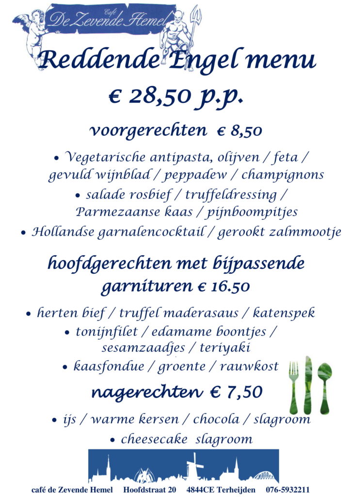 Reddende Engel Menu Cafe de Zevende Hemel