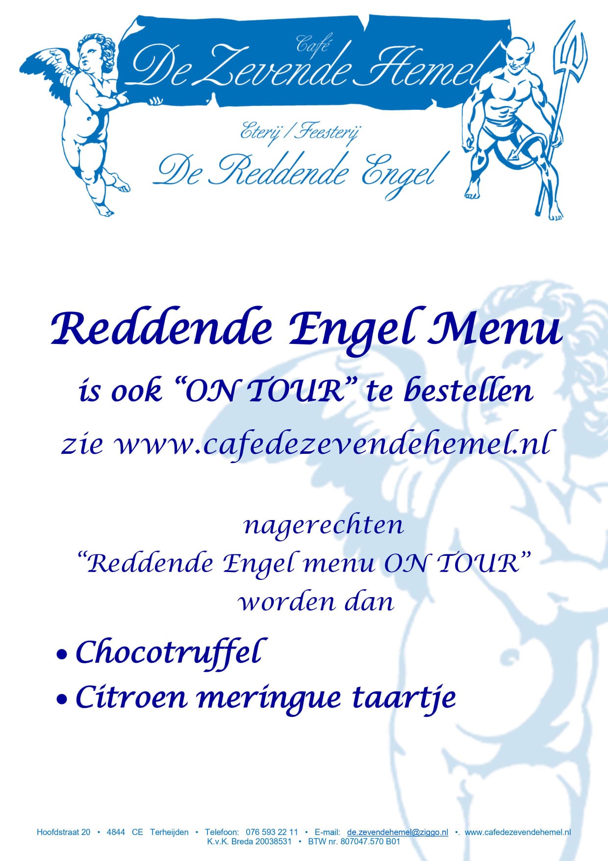 Reddende Engel Menu Cafe de Zevende Hemel