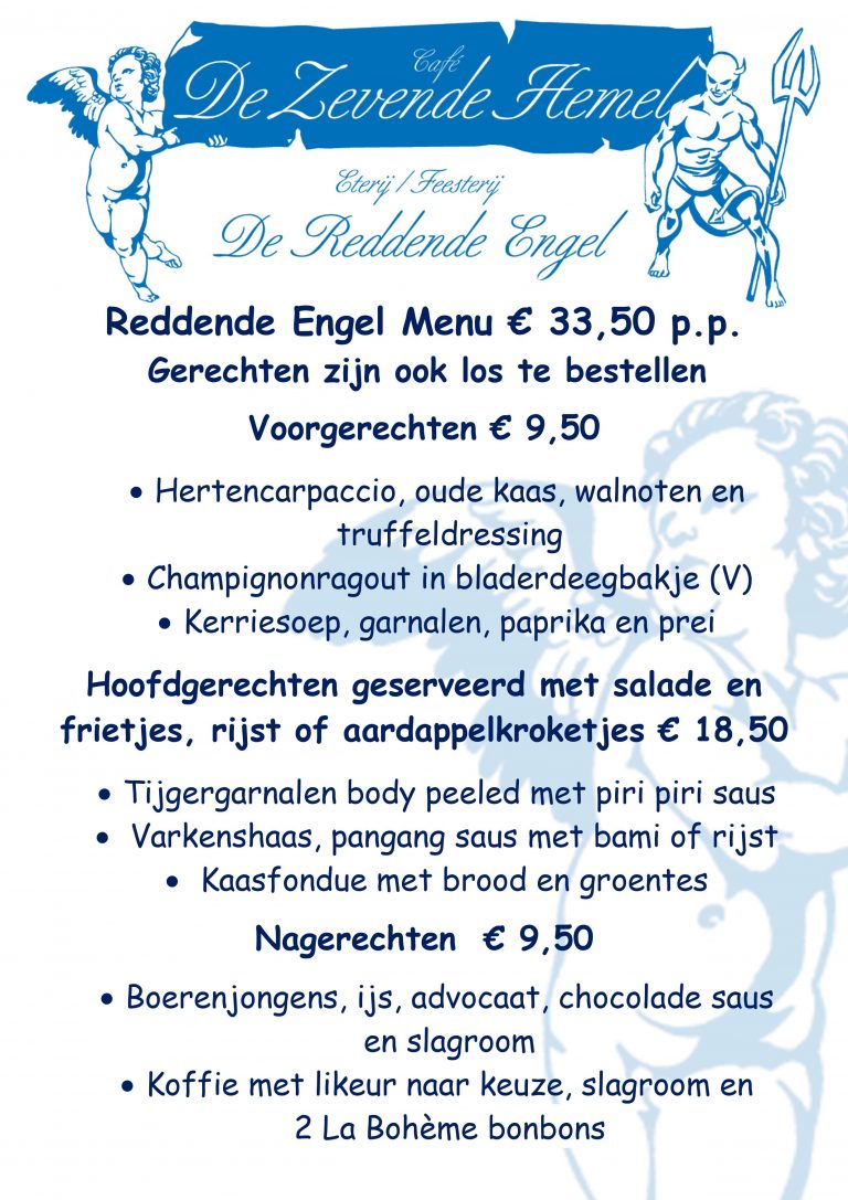 Reddende Engel Menu Cafe de Zevende Hemel